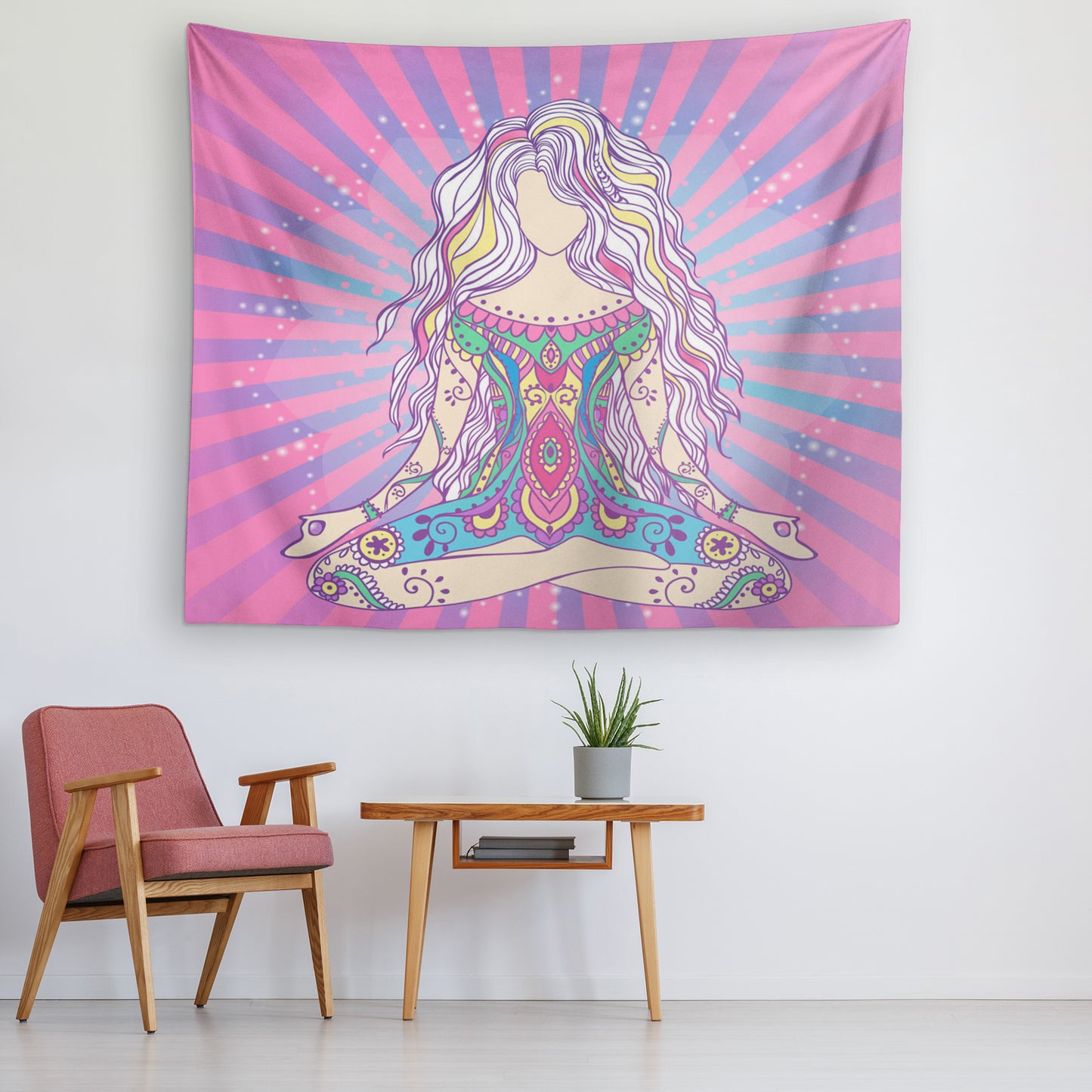 Pink & Purple Yogi Tapestry Spiritual Tapestries Pink Wall hangings Meditation Artwork Meditate