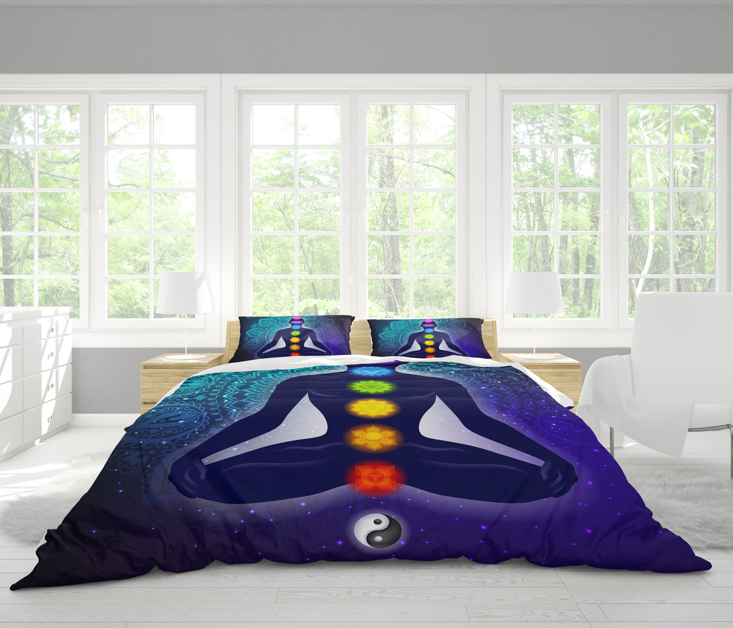 Chakra Blue Duvet Cover or Comforter spiritual meditation bedding