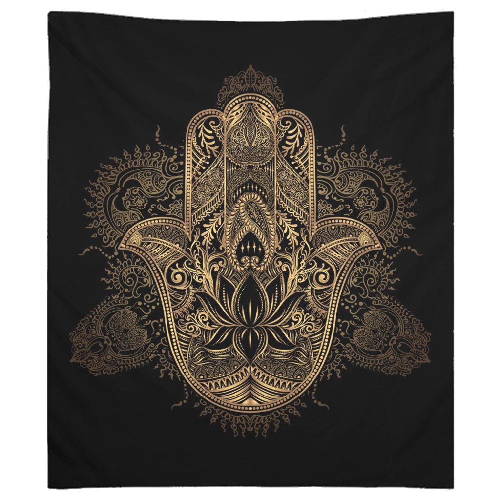 Hasma Hand of Fatima Tapestry spiritual Wall Art black gold tapestries