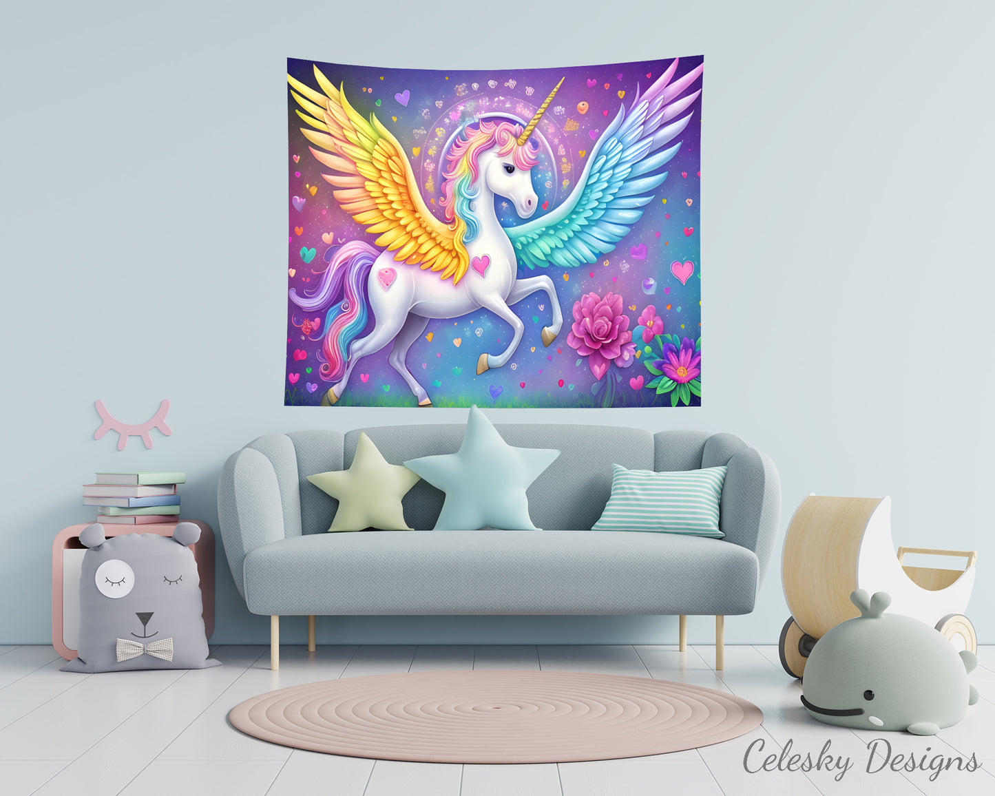 Unicorn Tapestry Unicorn hearts Wall Art Girly Tapestry Kids Tapestries Girls Tapestry Pink Unicorn Tapestry Rainbow Tapestry Unicorn Decor