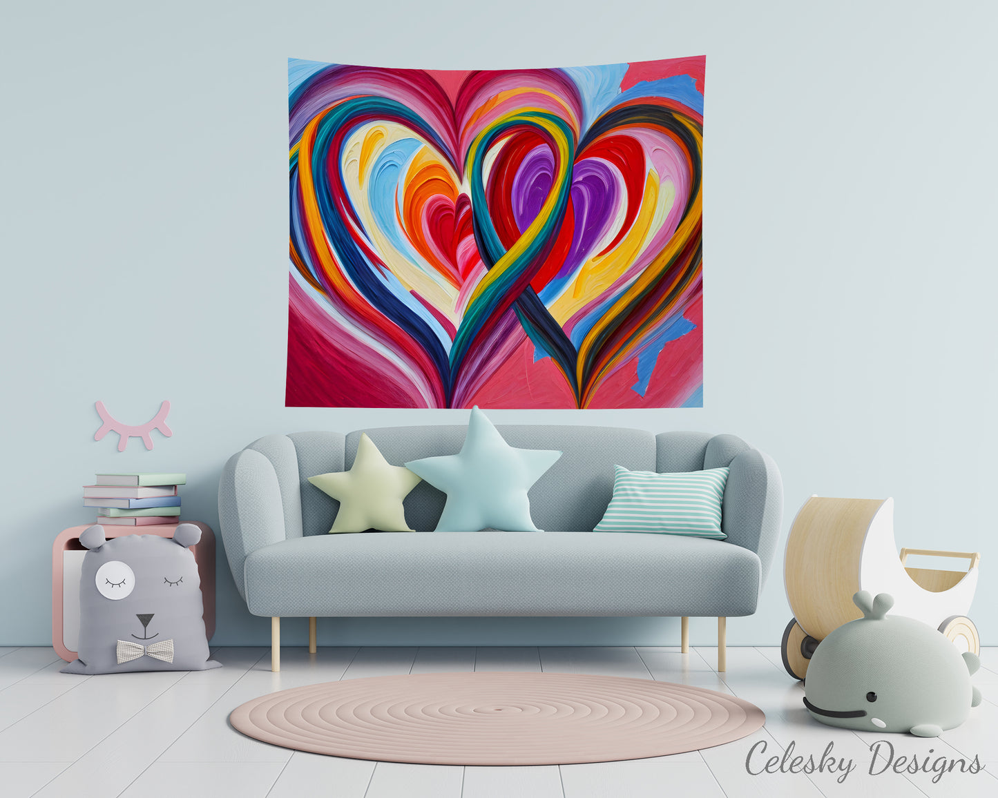 Colorful Hearts tapestry 2 hearts tapestry two hearts intertwined wall hanging colorful hearts tapestry love Wall Decor
