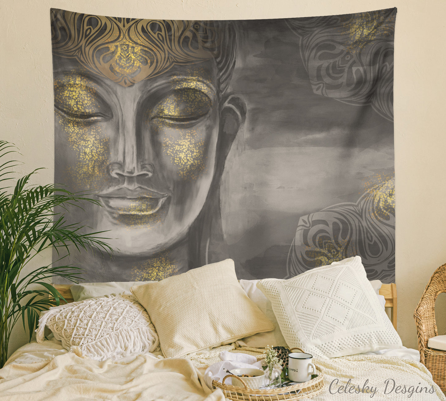 Buddha Gray Tapestry spiritual tapestry gray tapestries buddha tapestries buddhism tapestries grey tapestry buddha art spiritual art