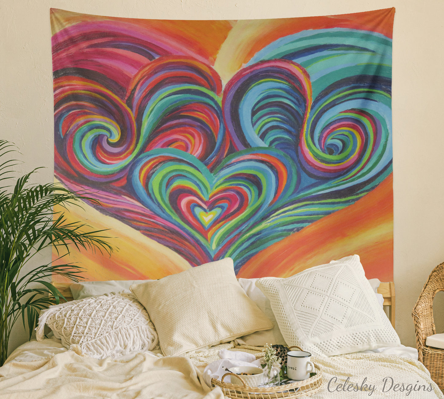 Colorful Hearts Tapestry Rainbow wall art spiritual tapestry hearts tapestries heart tapestry unique gift heart wall