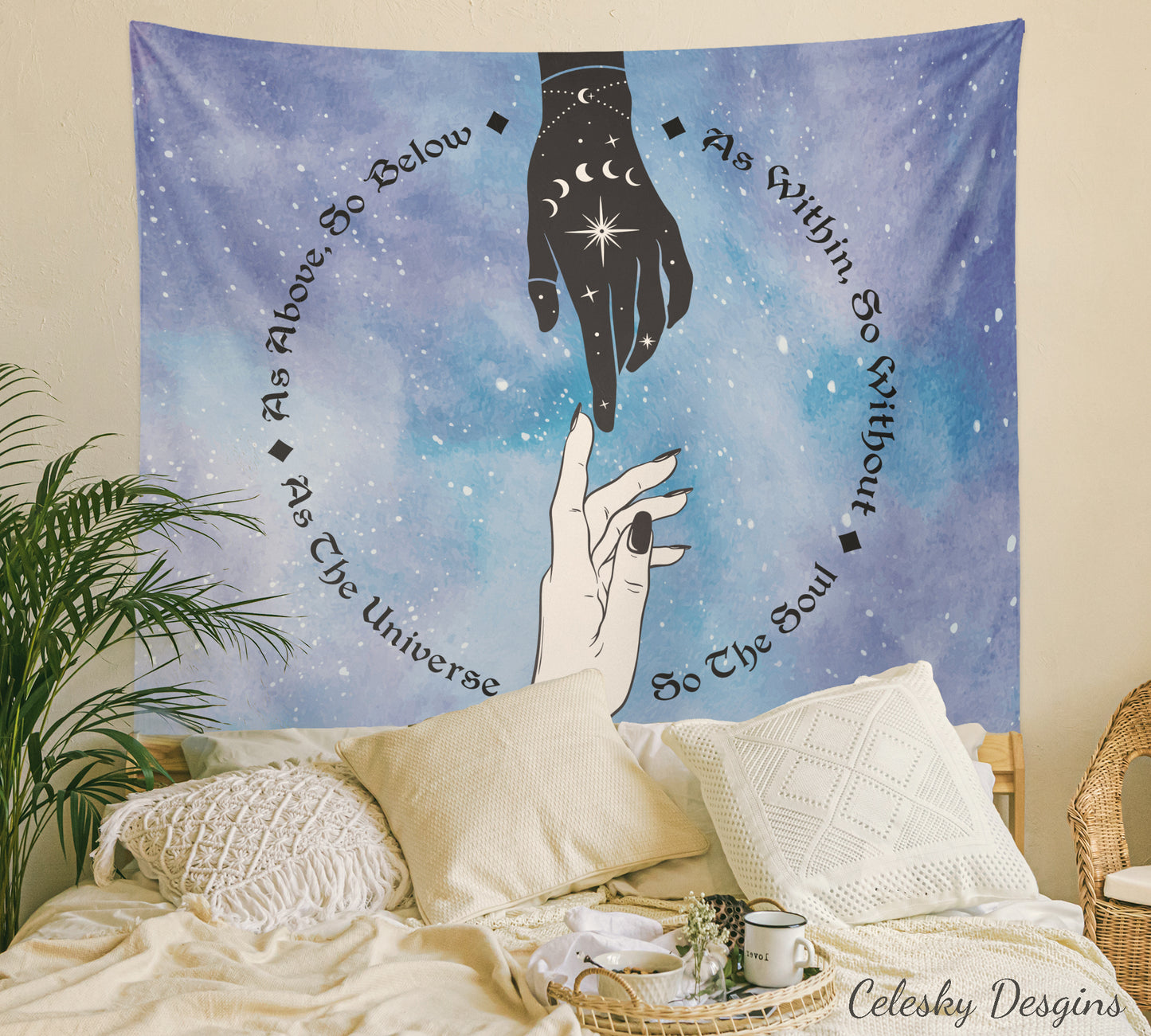 As Above So Below Tapestry hand of universe Wall Art Spiritual Tapestries Meditation Tapestry blue Tapestry