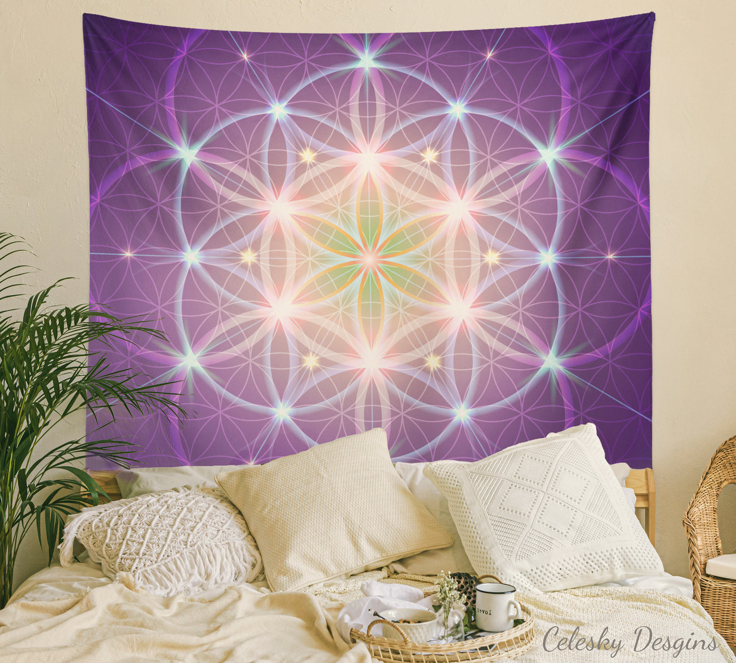 Purple Sacred Geometry Tapestry Spiritual Wall Hanging Flower Of Life Tapestries Sacred Geometry Tapestries Yoga