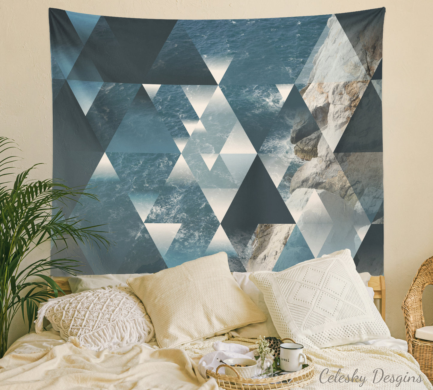 Abstract Geometric Ocean Tapestry Ocean Wall Art Sacred Blue Tapestries Beach Tapestry Geometric Tapestry Ocean Art Water