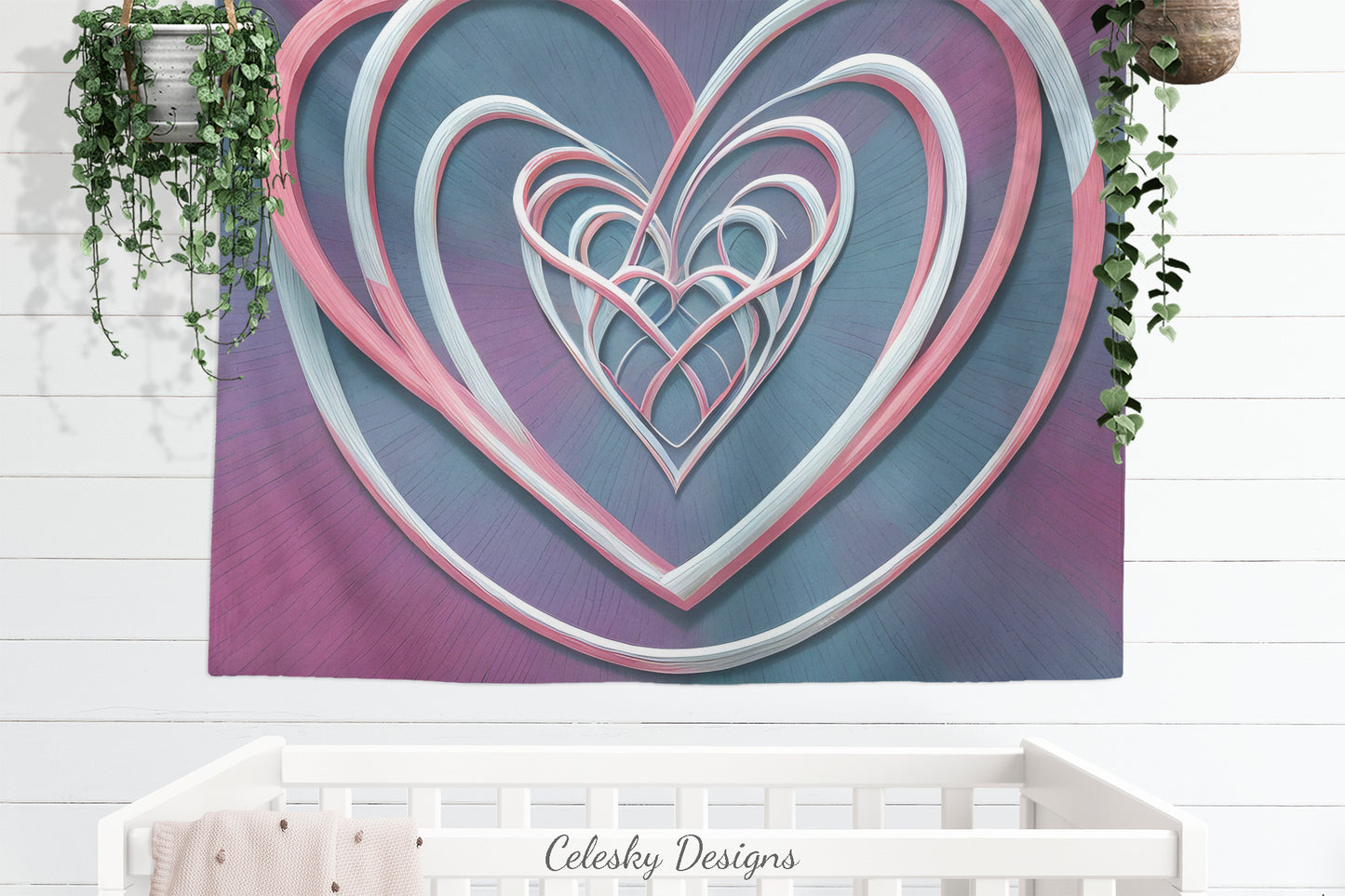 Hearts Tapestry Intertwined heart wall art love tapestry blue pink tapestries hippy tapestry