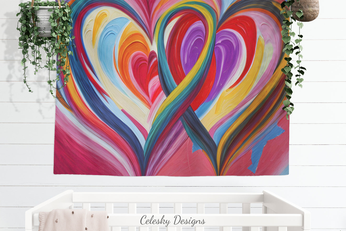 Colorful Hearts tapestry 2 hearts tapestry two hearts intertwined wall hanging colorful hearts tapestry love Wall Decor