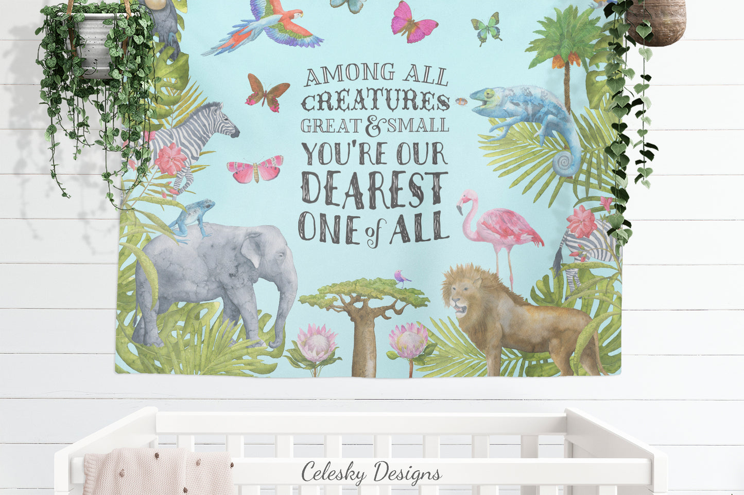 Nursery Tapestry safari rug animal room decor baby art elephant lion zebra kids artwork childrens childs jungle boys or girls tapestries