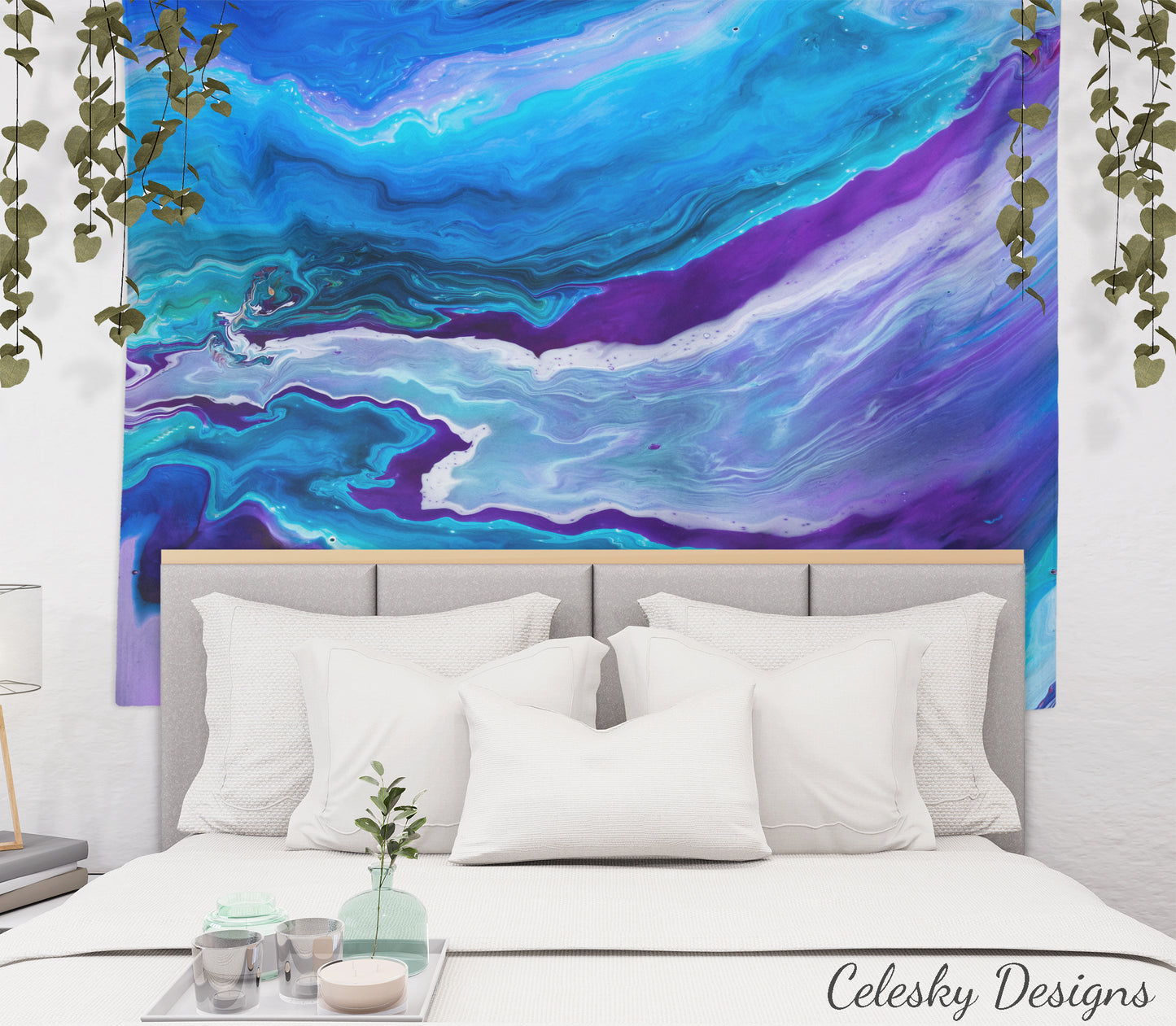 Abstract Blue Tapestry Psychadelic abstract Art Wall Hanging Artsy Unique Colorful Gift Blue Ocean Tapestries Sky Aqua Calm Purple