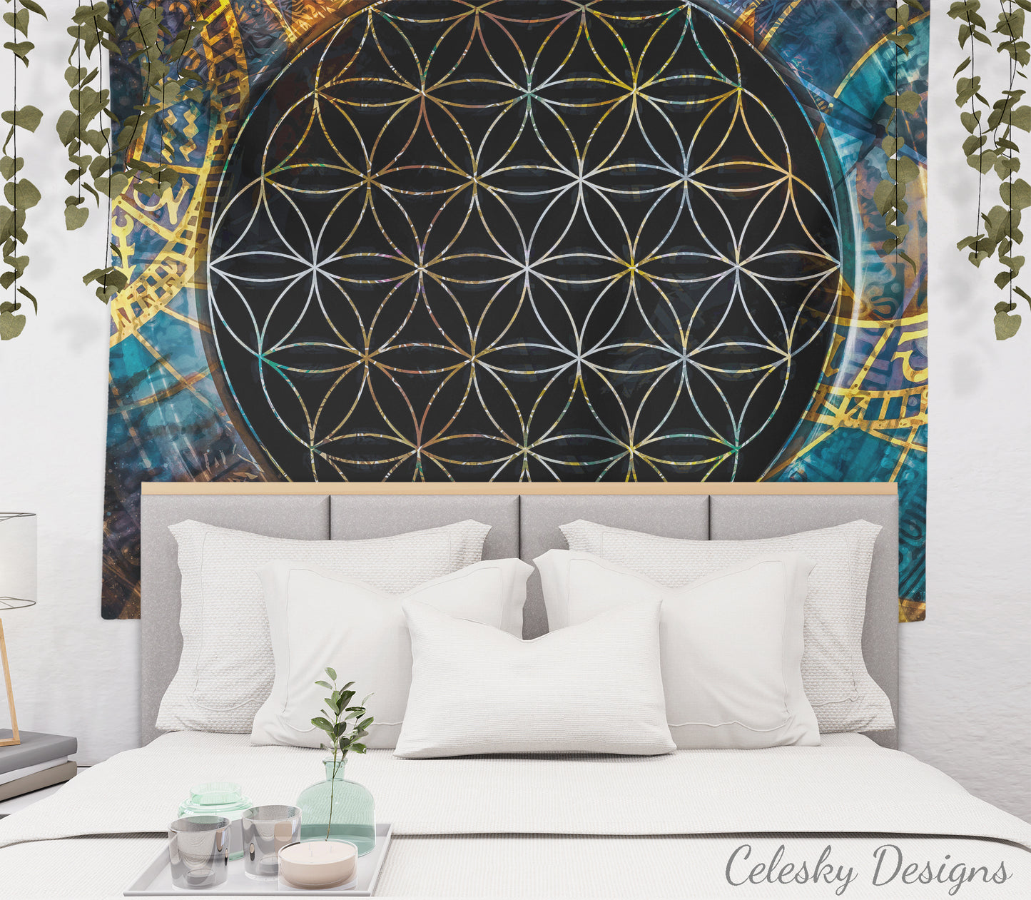 Flower Of Life Tapestry Spiritual Tapestry Zodiac Wall Hanging Sacred Geometry Tapestry Yoga Wall Decor Fibonacci Tapestry Spiritual