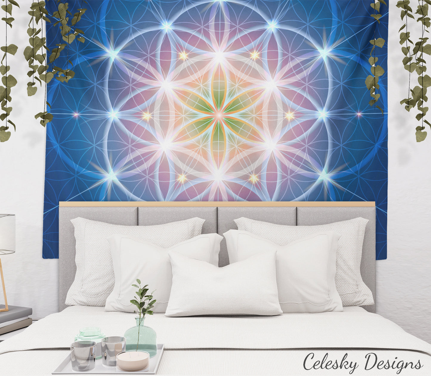 Blue Sacred Geometry Tapestry Spiritual Wall Hanging Flower Of Life Tapestries Sacred Geometry Tapestries Yoga Tapestry Blue Tapestry