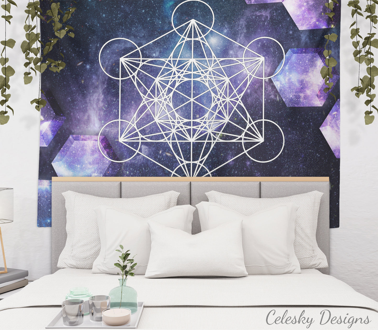 Metatron's Cube Tapestry sacred geometry blue purple galaxy Wall Hanging Tapestries Spiritual Tapestry