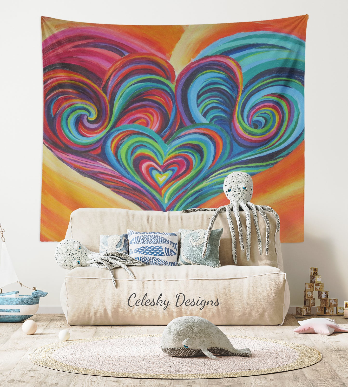 Colorful Hearts Tapestry Rainbow wall art spiritual tapestry hearts tapestries heart tapestry unique gift heart wall