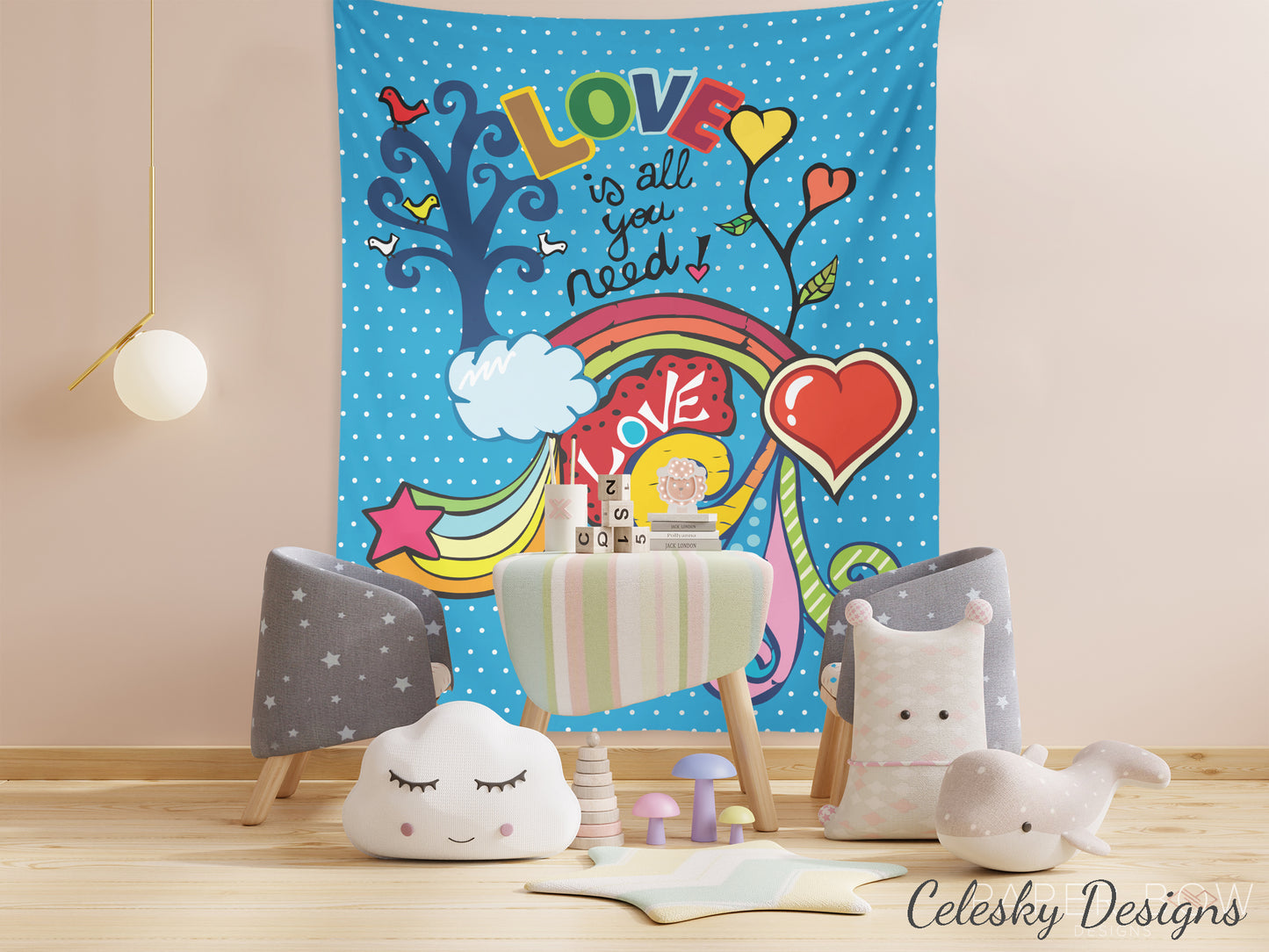 All You Need Is Love Tapestry Love Tapestries Hippy Wall Art Love Artwork Blue Tapestry Kids Children Nursery Decor Cute Tapestries Red Blue