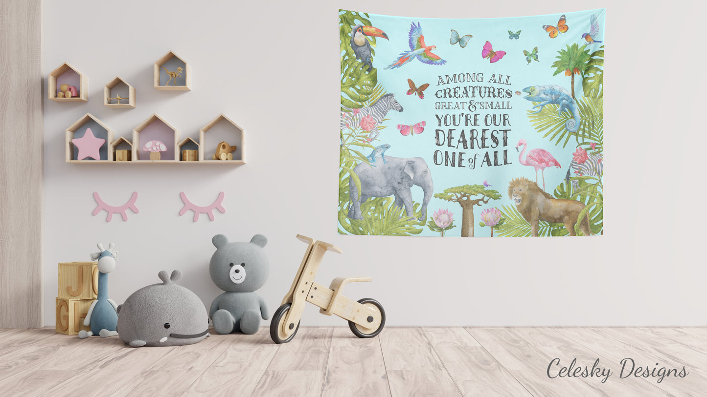 Nursery Tapestry safari rug animal room decor baby art elephant lion zebra kids artwork childrens childs jungle boys or girls tapestries