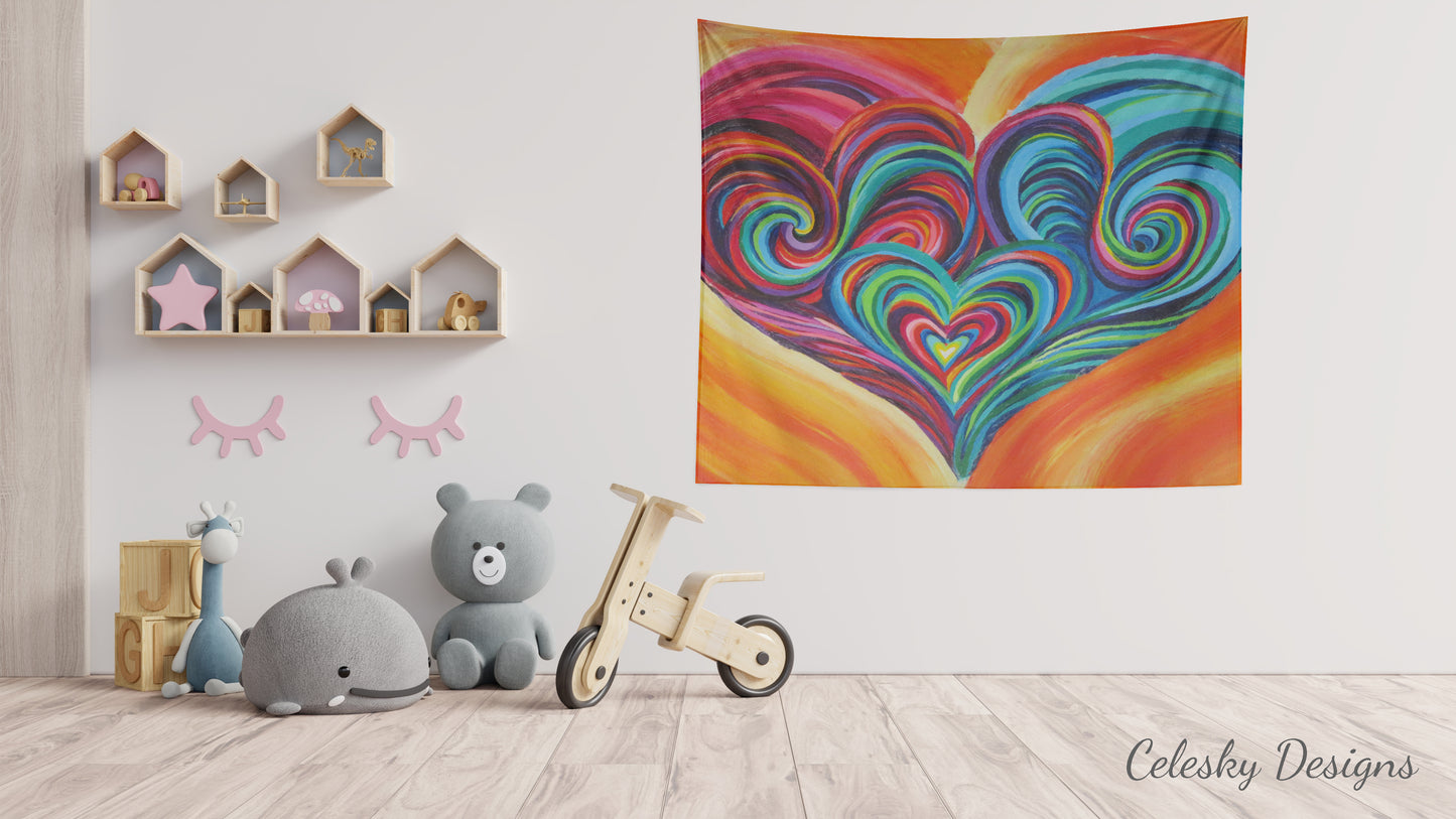 Colorful Hearts Tapestry Rainbow wall art spiritual tapestry hearts tapestries heart tapestry unique gift heart wall