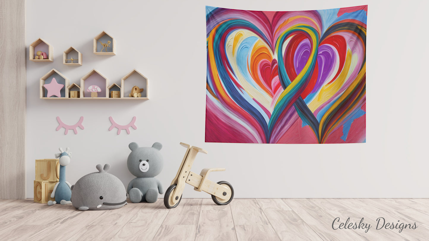 Colorful Hearts tapestry 2 hearts tapestry two hearts intertwined wall hanging colorful hearts tapestry love Wall Decor