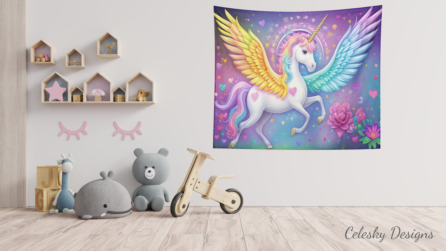 Unicorn Tapestry Unicorn hearts Wall Art Girly Tapestry Kids Tapestries Girls Tapestry Pink Unicorn Tapestry Rainbow Tapestry Unicorn Decor