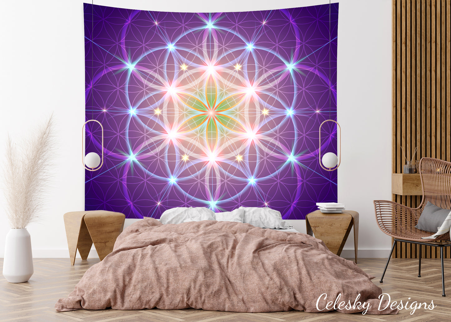 Purple Sacred Geometry Tapestry Spiritual Wall Hanging Flower Of Life Tapestries Sacred Geometry Tapestries Yoga