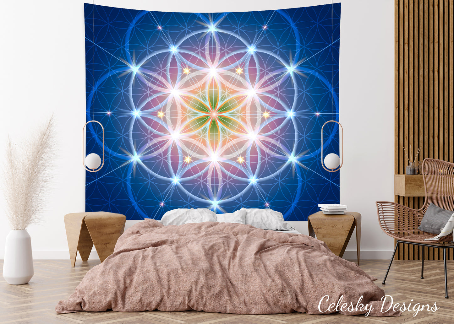 Blue Sacred Geometry Tapestry Spiritual Wall Hanging Flower Of Life Tapestries Sacred Geometry Tapestries Yoga Tapestry Blue Tapestry