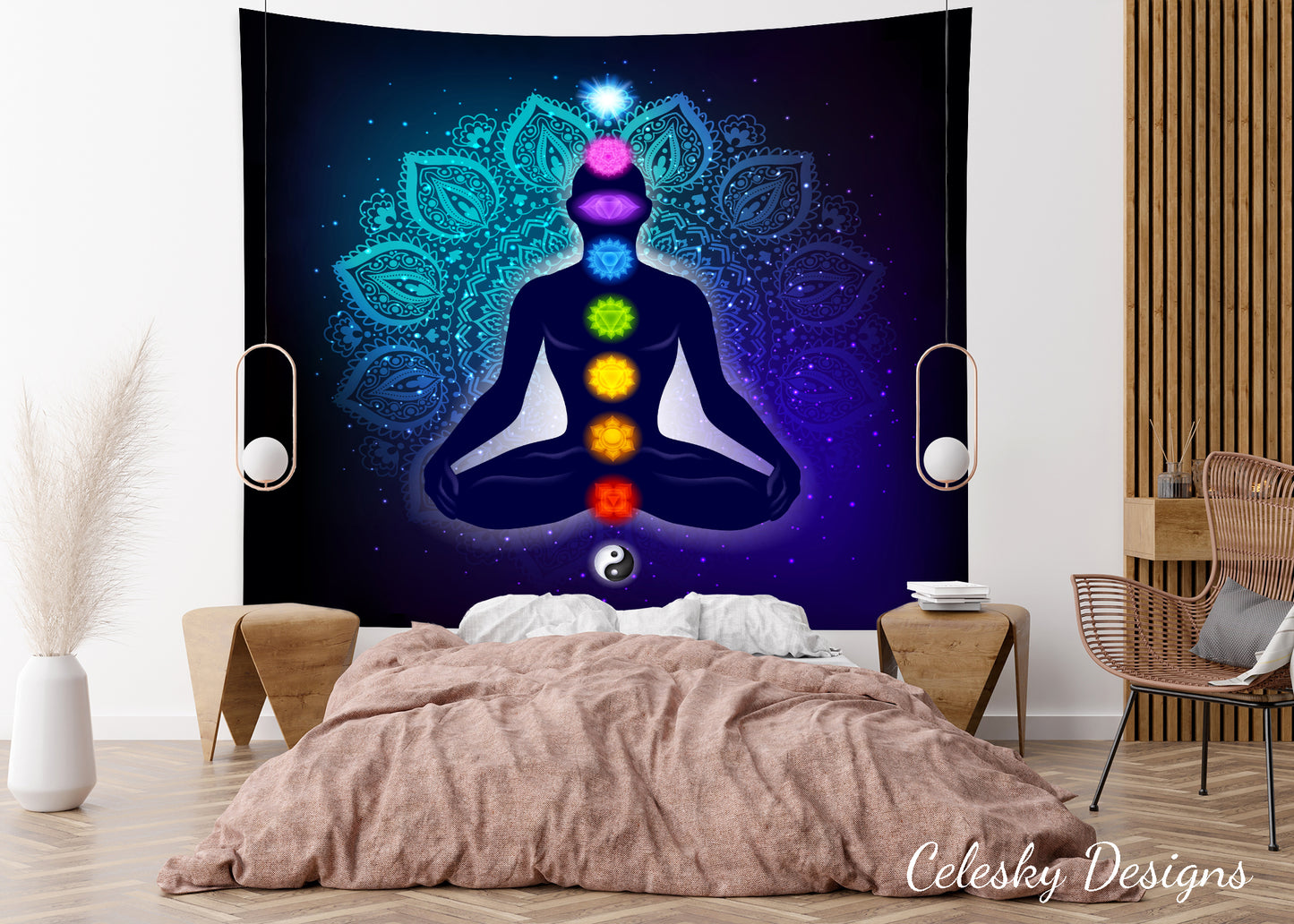 Chakra Blue Tapestry spiritual Wall Art mandala meditation chakras tapestries