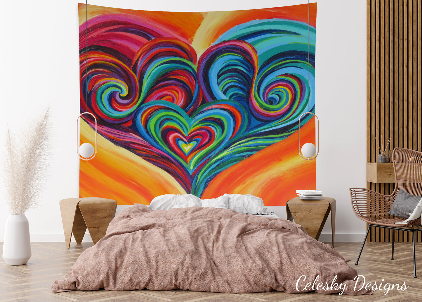 Colorful Hearts Tapestry Rainbow wall art spiritual tapestry hearts tapestries heart tapestry unique gift heart wall