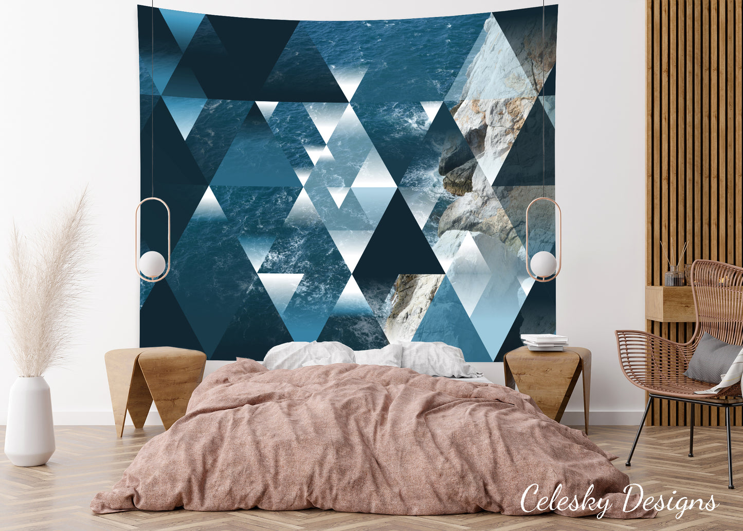 Abstract Geometric Ocean Tapestry Ocean Wall Art Sacred Blue Tapestries Beach Tapestry Geometric Tapestry Ocean Art Water