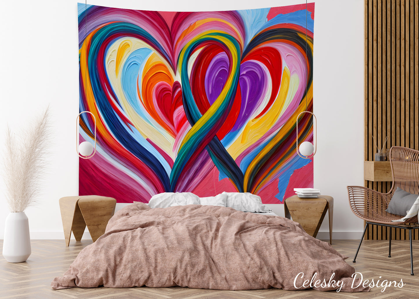Colorful Hearts tapestry 2 hearts tapestry two hearts intertwined wall hanging colorful hearts tapestry love Wall Decor