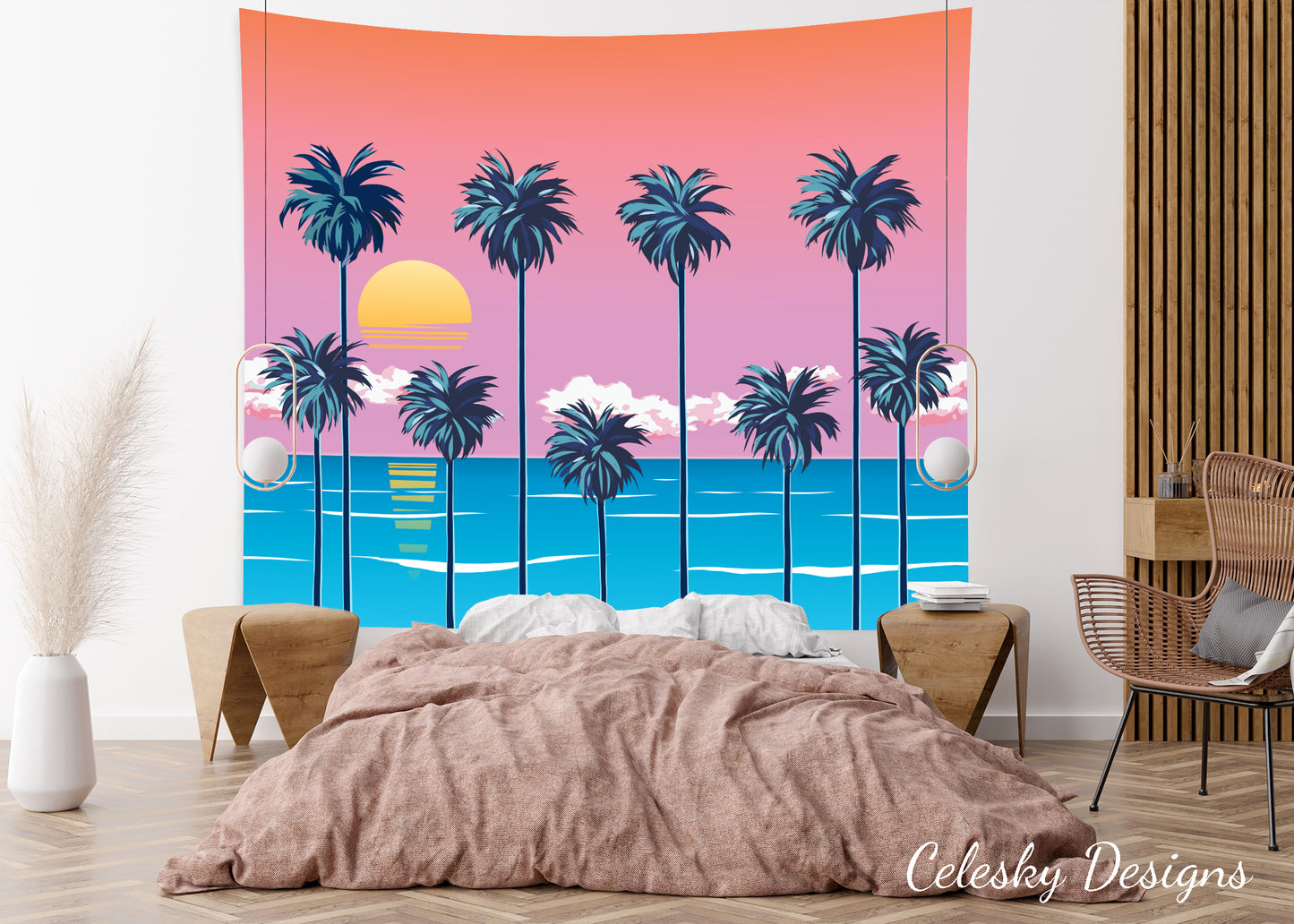 Palm Trees Tapestry Beach Tapestry Tropical Tapestries Beachy Tapestries Beach Bum Tapestries Ocean Tapestries Pink Sky Art Beach Artwork