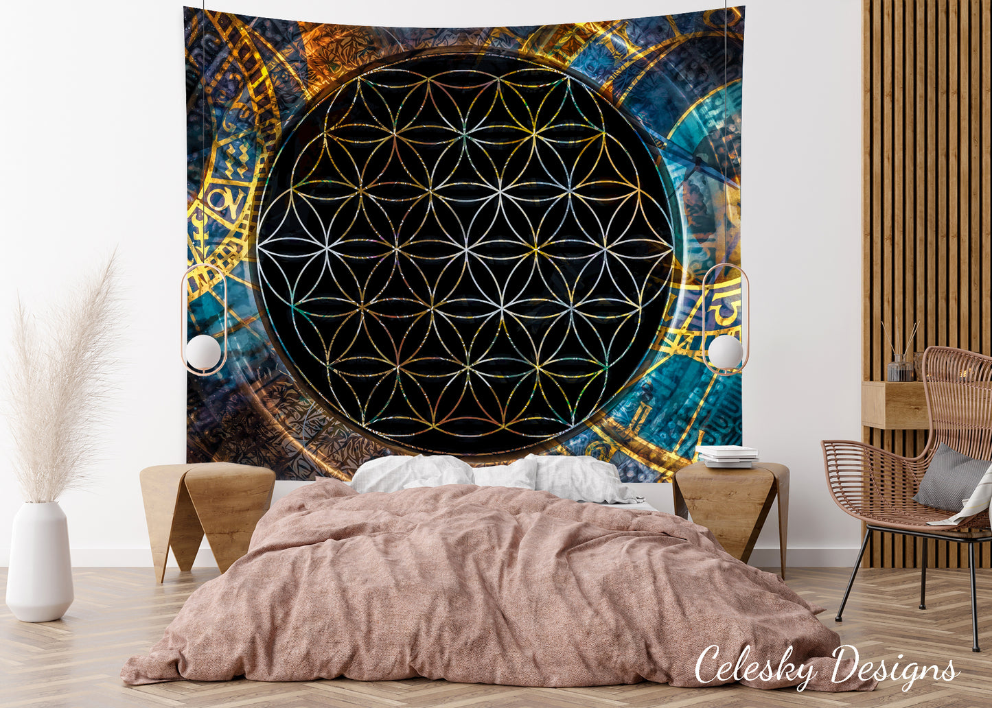 Flower Of Life Tapestry Spiritual Tapestry Zodiac Wall Hanging Sacred Geometry Tapestry Yoga Wall Decor Fibonacci Tapestry Spiritual