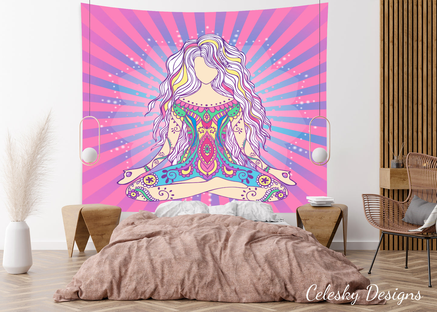 Pink & Purple Yogi Tapestry Spiritual Tapestries Pink Wall hangings Meditation Artwork Meditate