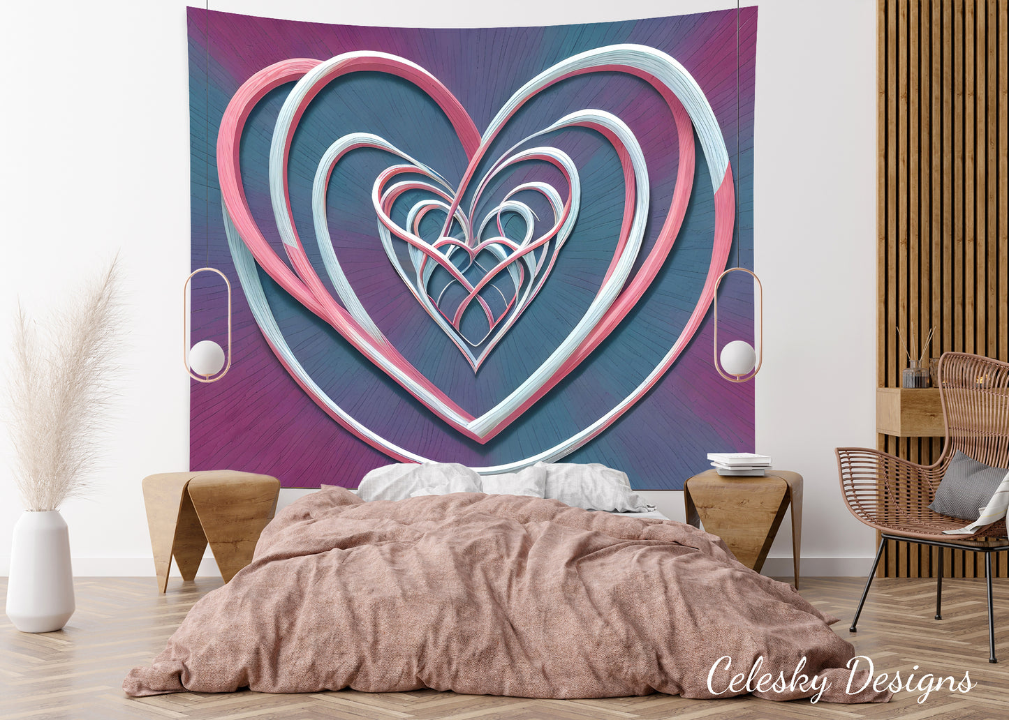 Hearts Tapestry Intertwined heart wall art love tapestry blue pink tapestries hippy tapestry