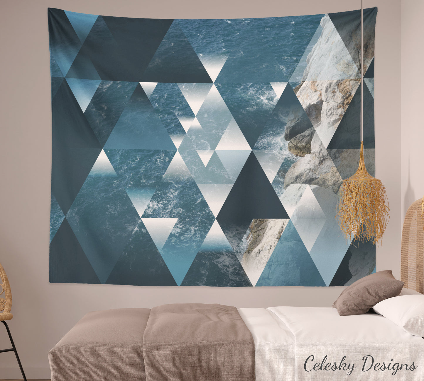 Abstract Geometric Ocean Tapestry Ocean Wall Art Sacred Blue Tapestries Beach Tapestry Geometric Tapestry Ocean Art Water