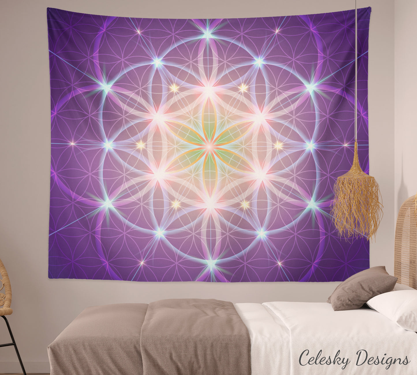 Purple Sacred Geometry Tapestry Spiritual Wall Hanging Flower Of Life Tapestries Sacred Geometry Tapestries Yoga