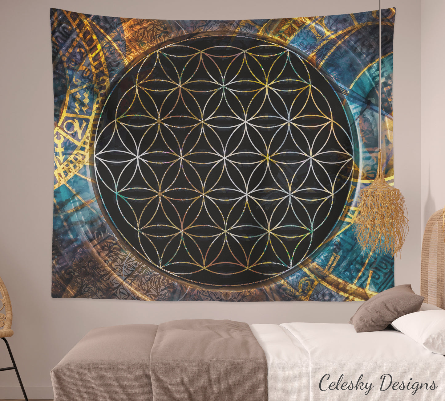 Flower Of Life Tapestry Spiritual Tapestry Zodiac Wall Hanging Sacred Geometry Tapestry Yoga Wall Decor Fibonacci Tapestry Spiritual