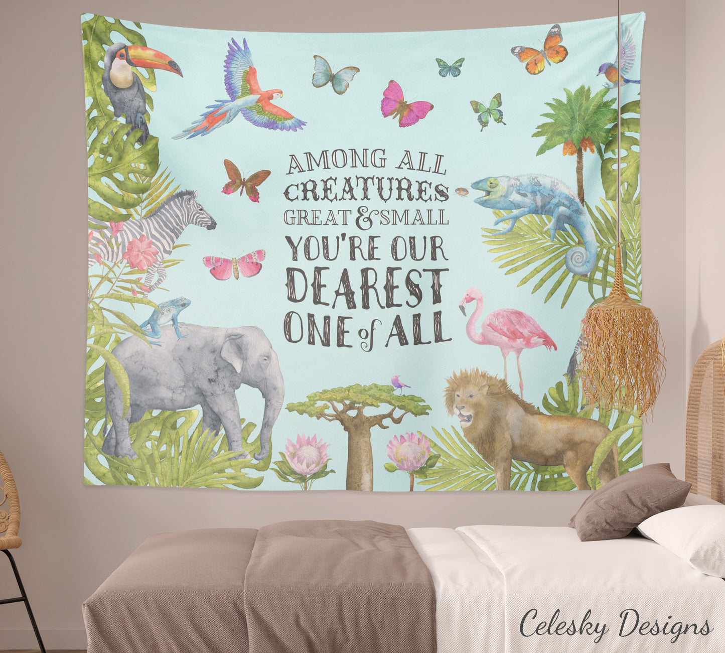Nursery Tapestry safari rug animal room decor baby art elephant lion zebra kids artwork childrens childs jungle boys or girls tapestries