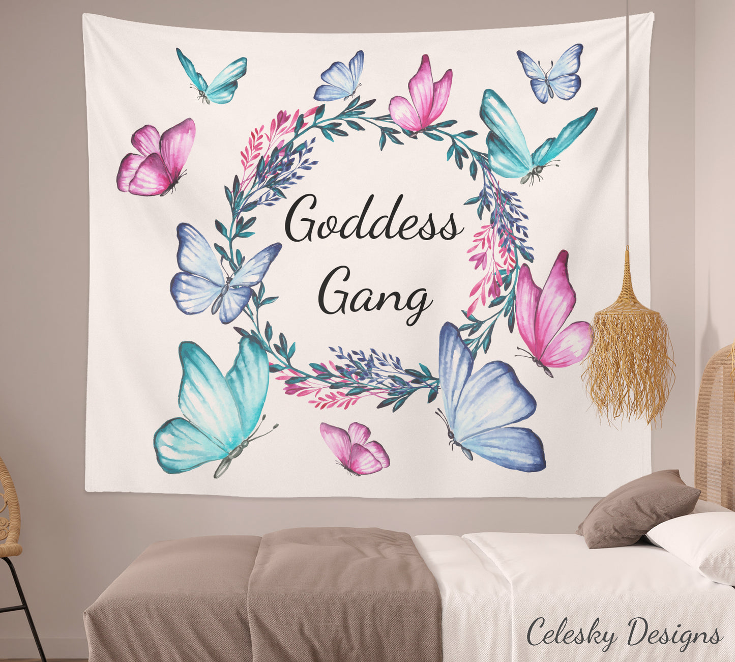 Goddess Gang Tapestry Girly Wall Hanging Goddess Tapestries Girls Room Butterflies Wall Decor butterfly Godess Dcor Dorm Decor Goddess Wall