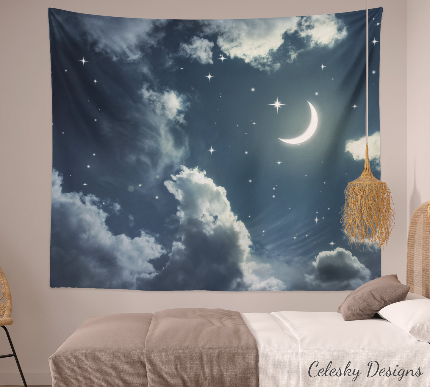 Nights Sky Tapestry Moon Wall Art Moon Tapestry Moon Tapestries Sky Tapestry Night Sky Tapestry Moon Art Clouds Tapestry