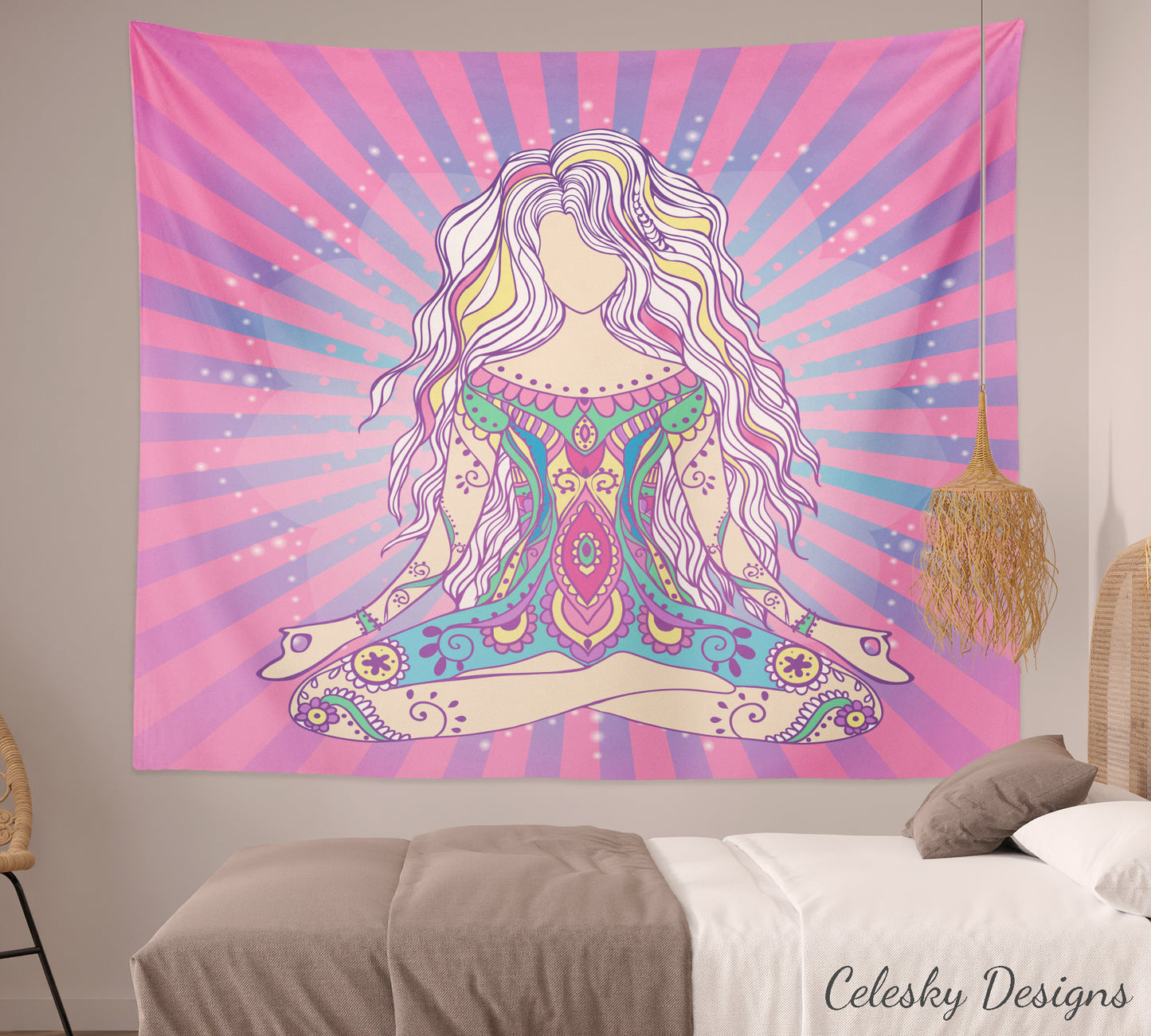 Pink & Purple Yogi Tapestry Spiritual Tapestries Pink Wall hangings Meditation Artwork Meditate