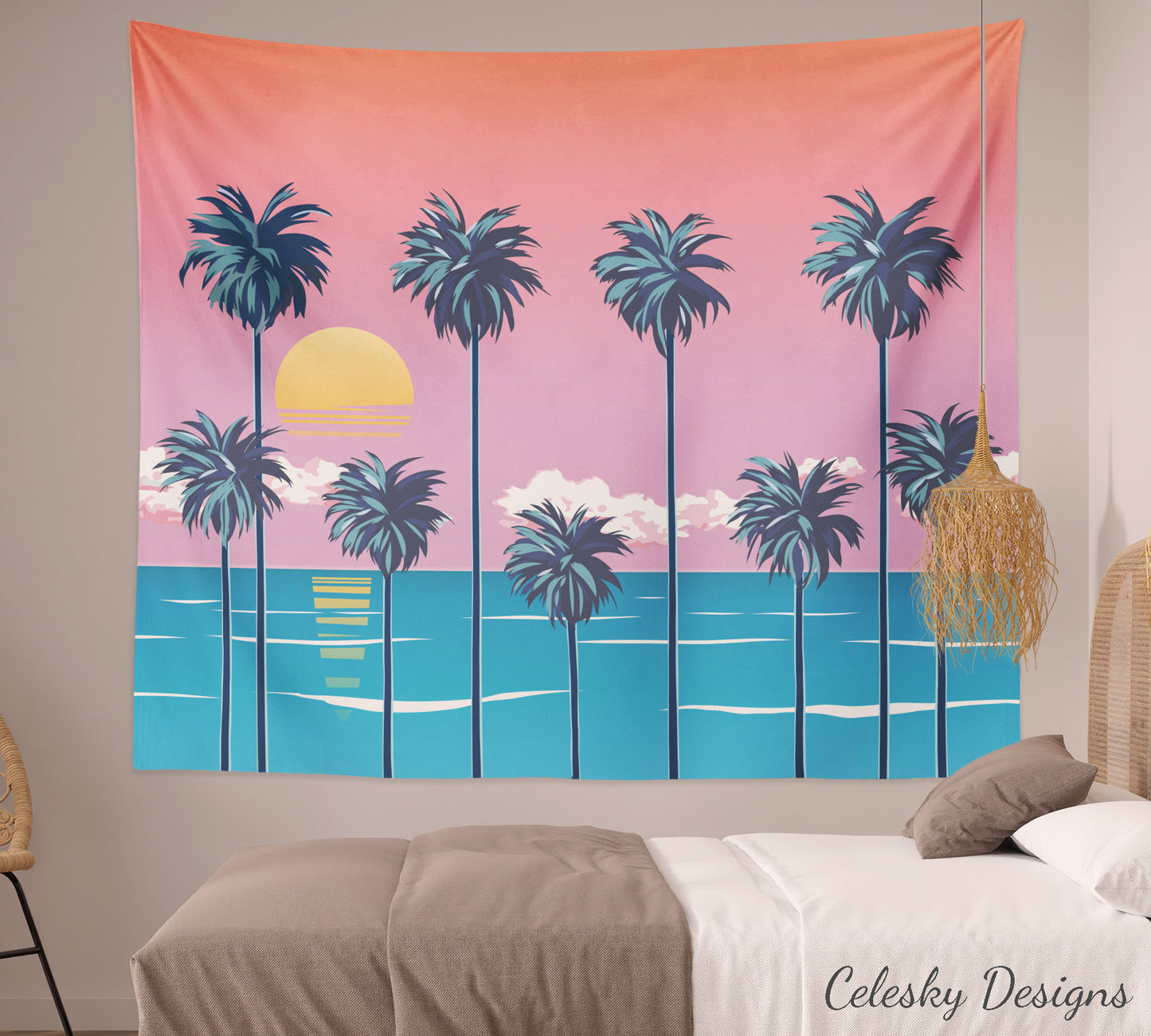Palm Trees Tapestry Beach Tapestry Tropical Tapestries Beachy Tapestries Beach Bum Tapestries Ocean Tapestries Pink Sky Art Beach Artwork