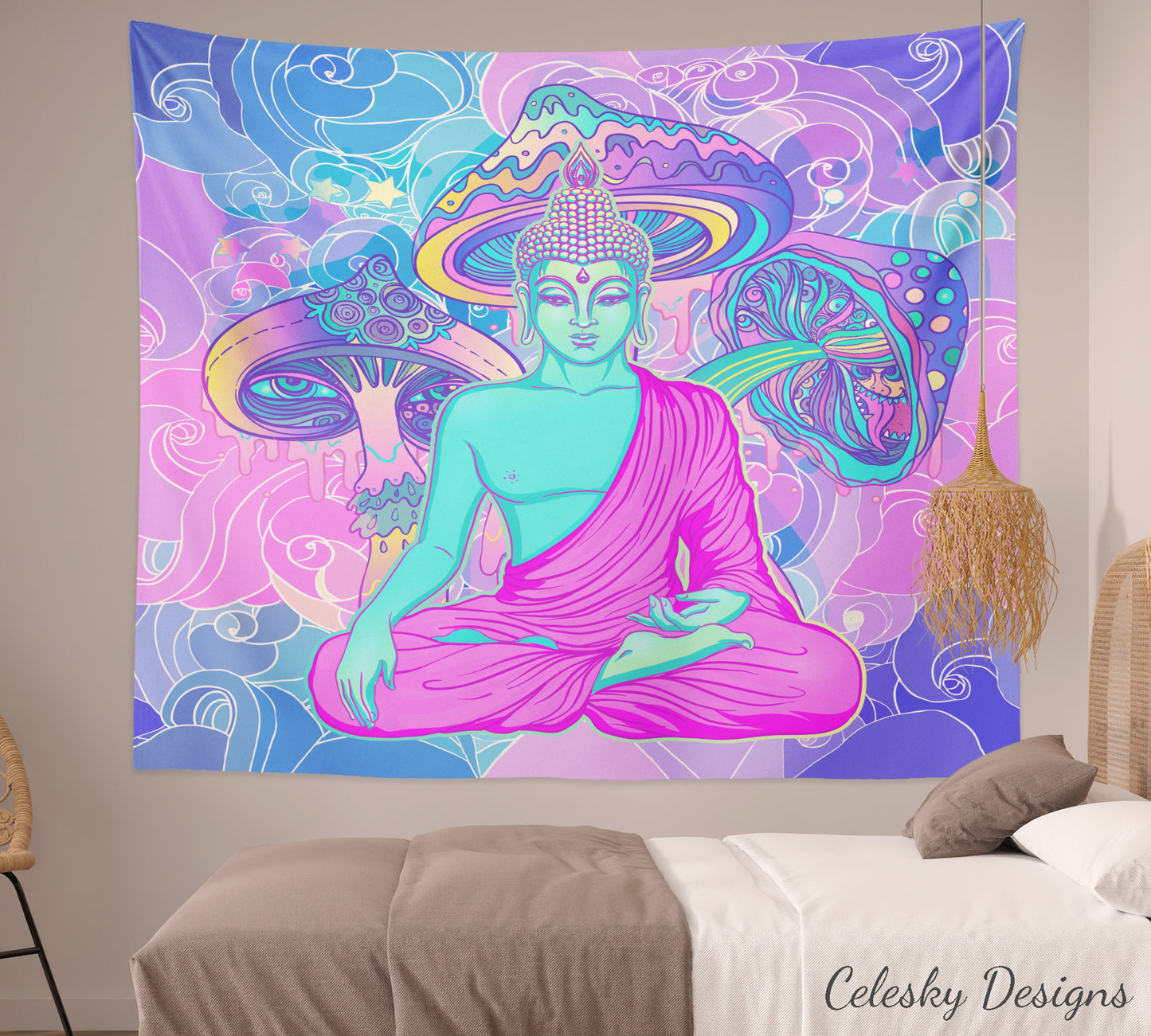 Buddha Shrooms Tapestry magic mushrooms psychedelic tapestries trippy