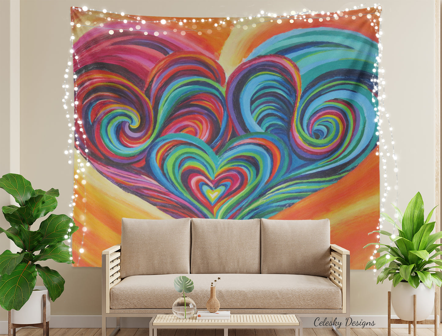 Colorful Hearts Tapestry Rainbow wall art spiritual tapestry hearts tapestries heart tapestry unique gift heart wall