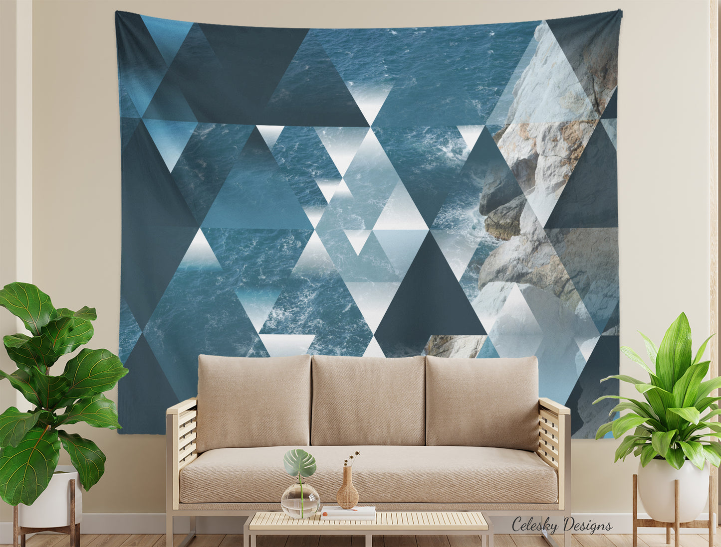 Abstract Geometric Ocean Tapestry Ocean Wall Art Sacred Blue Tapestries Beach Tapestry Geometric Tapestry Ocean Art Water