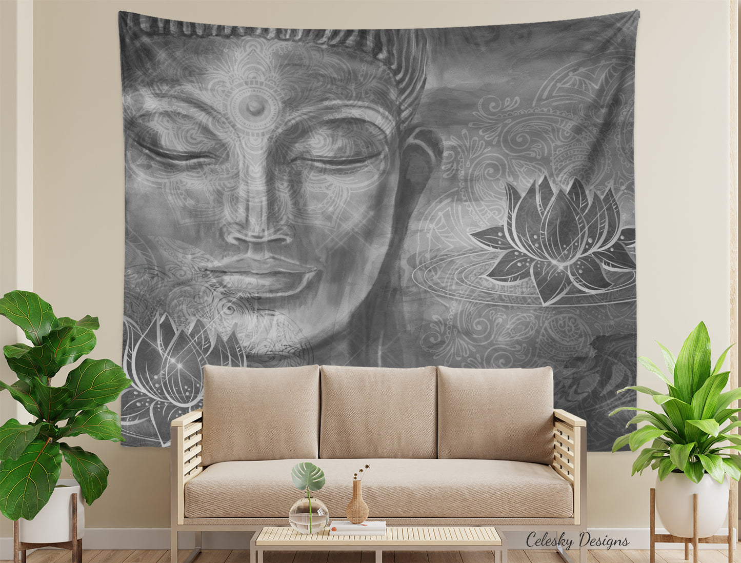 Buddha Tapestry B&w Buddha Wall Art Gray Tapestry Spiritual Tapestries Buddha Tapestry Lotus Flower Tapestries Buddha Art Grey