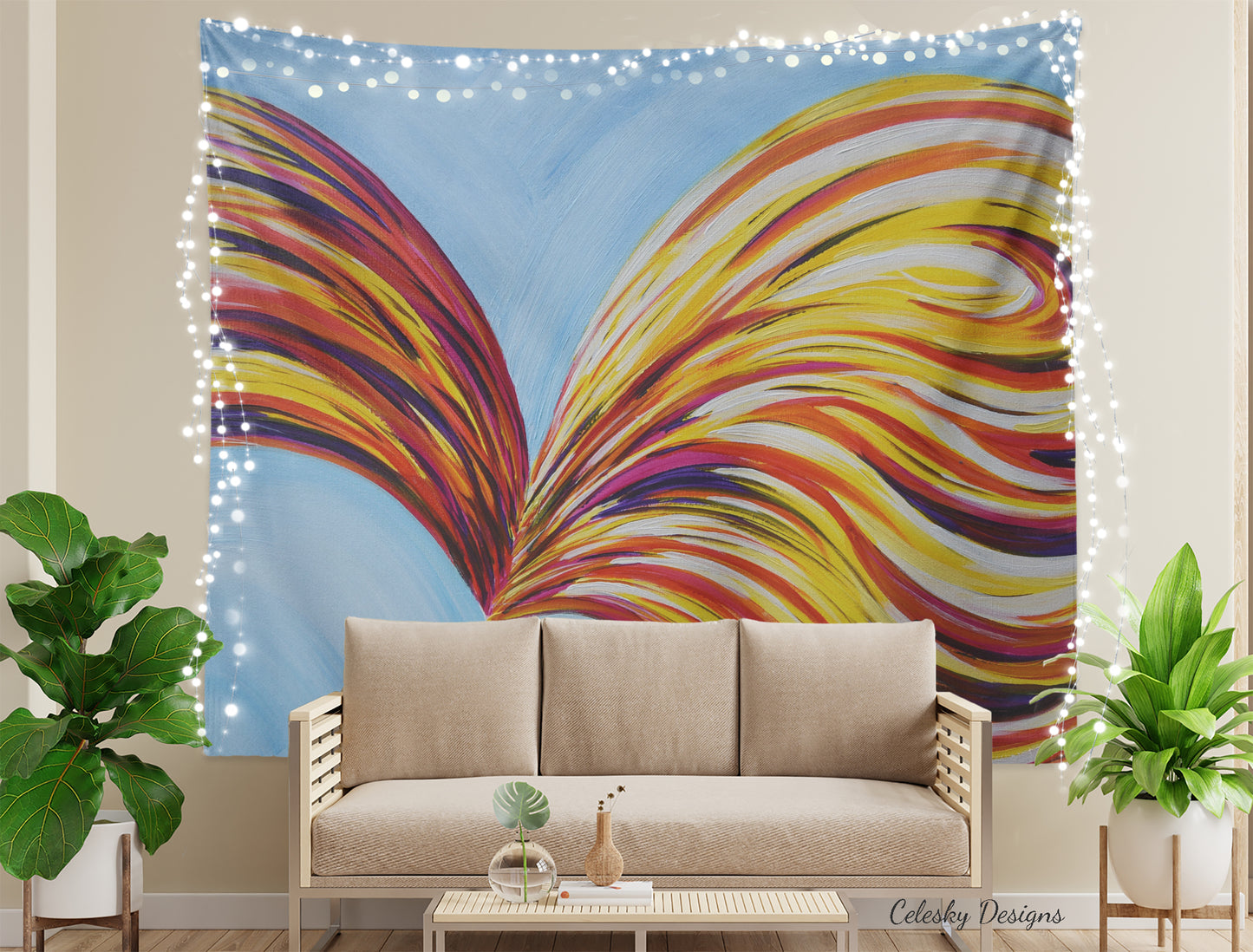 Abstract Butterfly Tapestry blue yellow tapestries butterflies wall hanging colorful tapestry wings freedom