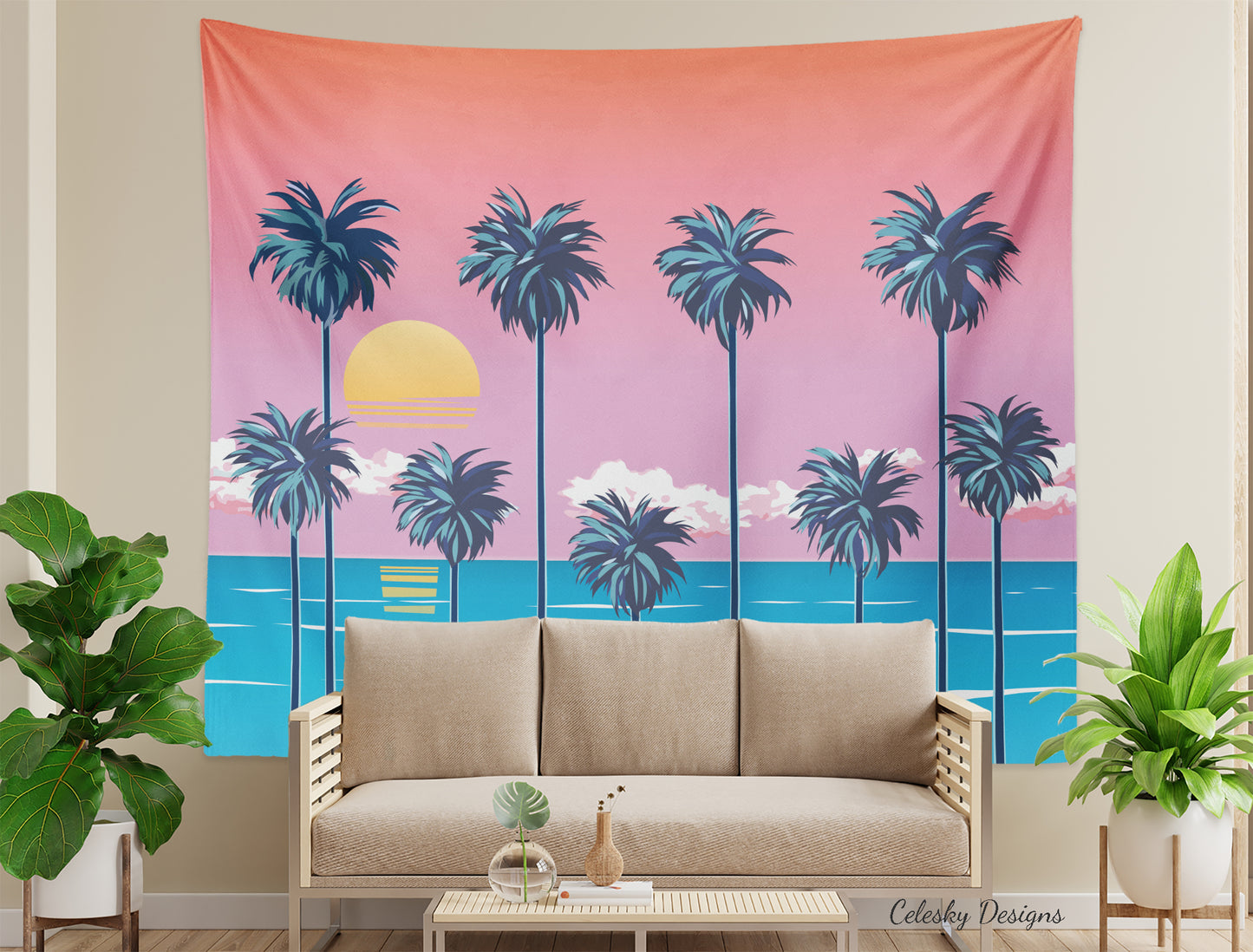 Palm Trees Tapestry Beach Tapestry Tropical Tapestries Beachy Tapestries Beach Bum Tapestries Ocean Tapestries Pink Sky Art Beach Artwork