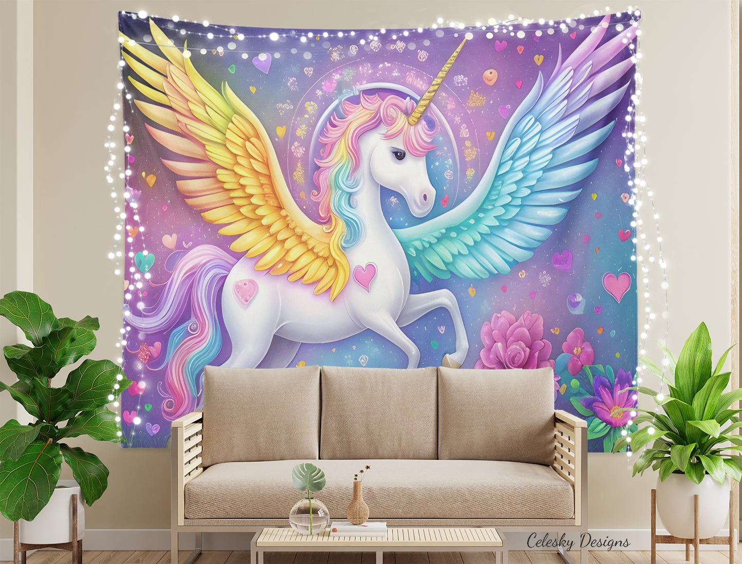 Unicorn Tapestry Unicorn hearts Wall Art Girly Tapestry Kids Tapestries Girls Tapestry Pink Unicorn Tapestry Rainbow Tapestry Unicorn Decor