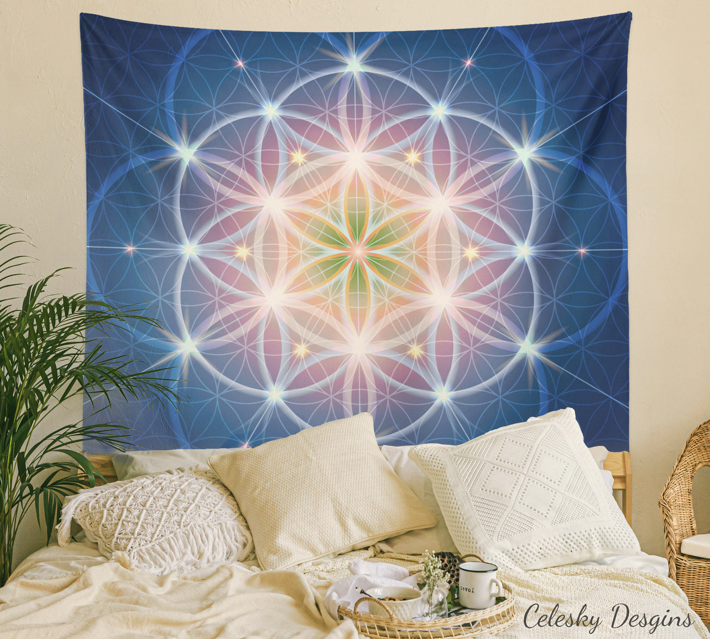 Blue Sacred Geometry Tapestry Spiritual Wall Hanging Flower Of Life Tapestries Sacred Geometry Tapestries Yoga Tapestry Blue Tapestry