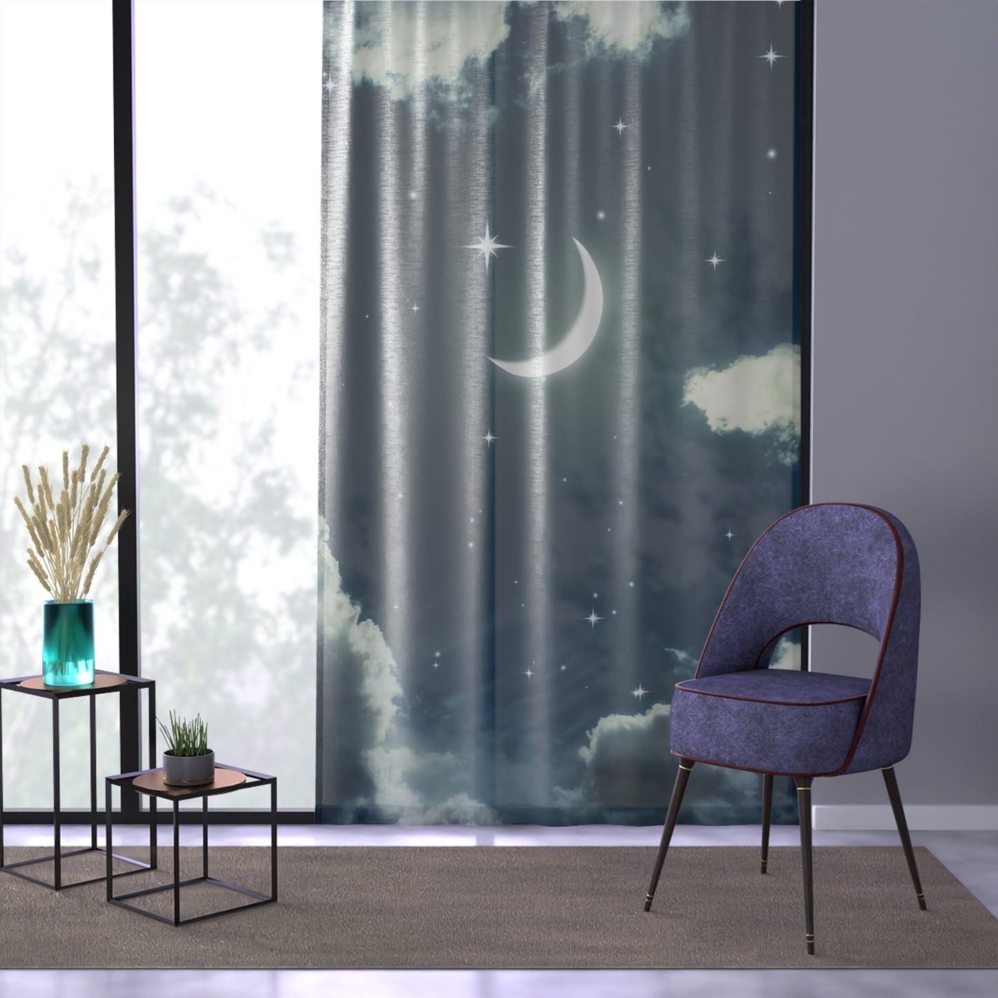 Clouds Window Curtains moon stars Drapery Curtain Panels blue window treatment nights sky curtain cloud window curtains